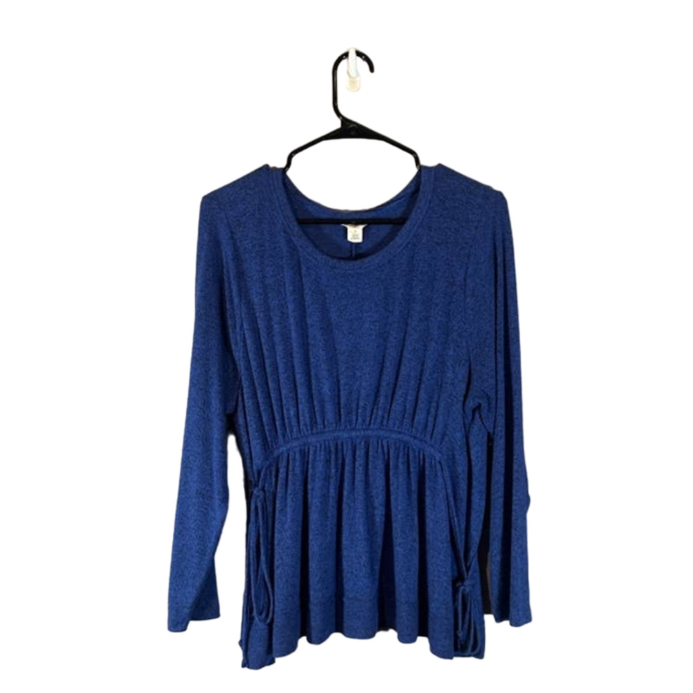Caslon Blue Elastic Waist Long Sleeve Knit Sweater Blouse Women Sz XS